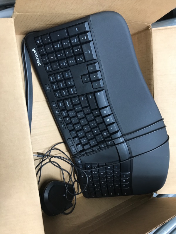 Photo 3 of Microsoft Ergonomic Desktop - Black - Wired, Comfortable, Ergonomic Keyboard and Mouse Combo, with Cushioned Wrist and Palm Support. Split Keyboard. Dedicated Office Key.