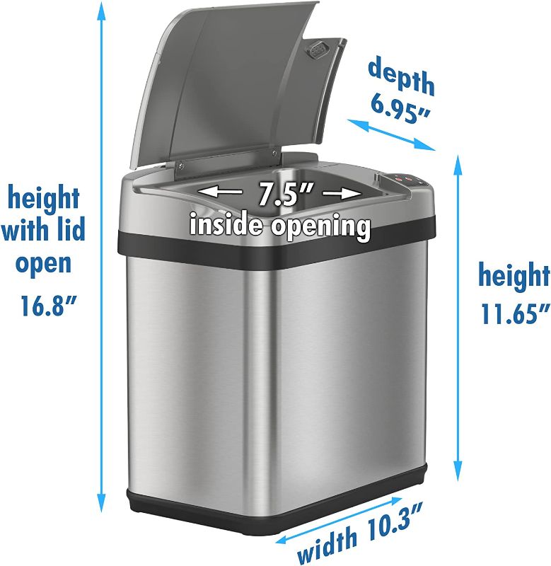 Photo 1 of iTouchless 2.5 Gallon Sensor Garbage Can with Odor Filter and Fragrance, Touchless Automatic Trash Bin, Perfect for Bathroom and Office, 2 Gallon Stainless...