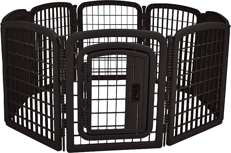 Photo 1 of Amazon Basics 8-Panel Plastic Pet Pen Fence Enclosure With Gate - 59 x 58 x 28 Inches, Black
