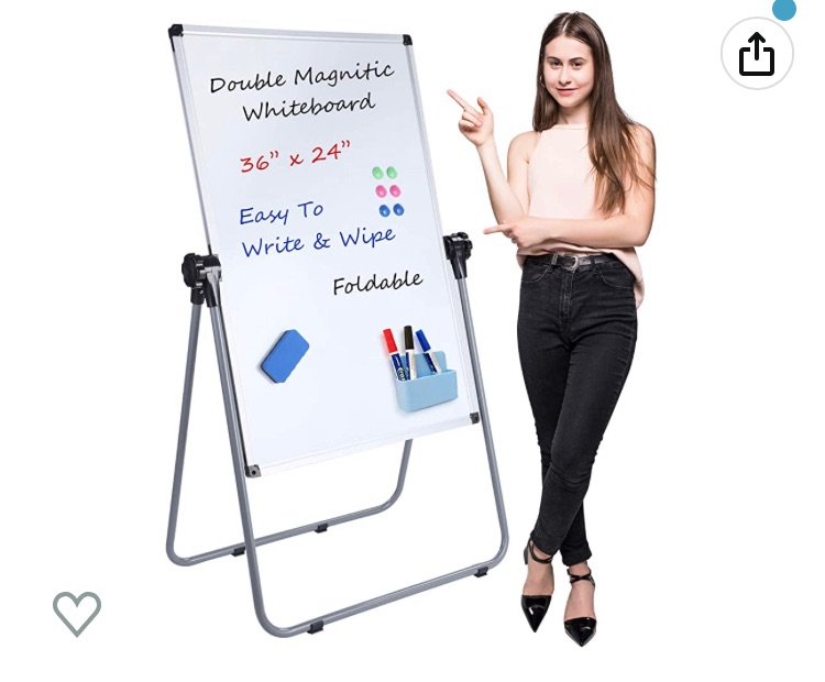 Photo 1 of Stand White Board, Double Sided Magnetic Dry Erase Board Height Adjustable Whiteboard with Sturdy Aluminum Frame for Home Office Classroom, 36 x 24 Inch