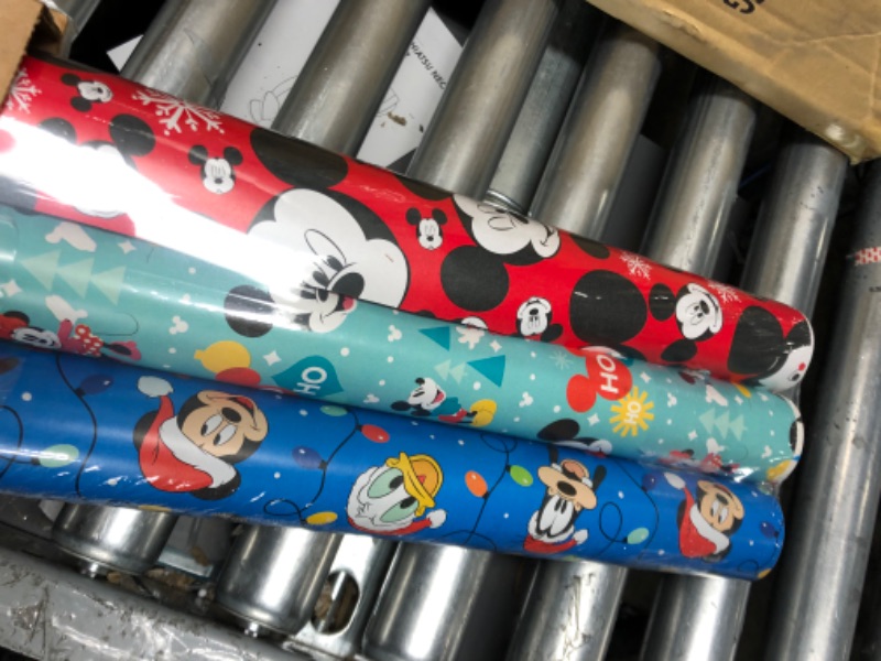 Photo 2 of American Greetings Disney Christmas Wrapping Paper with Cut Lines Bundle, Mickey Mouse (3 Rolls, 105 sq. ft.)