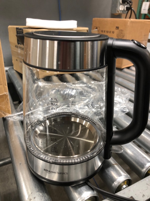 Photo 1 of Amazon Basics Electric Glass and Steel Hot Tea Water Kettle, 1.7-Liter 1.7 Liter Glass Electric Kettle 1.7L 