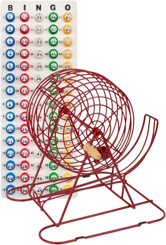 Photo 1 of 
Regal Games - 11” Red Party Bingo Cage - Includes 25 Jumbo Reusable Cards, 18 Standard Bingo Cards, 150 Chips, Master Board, 75 Bingo Balls - for Group...