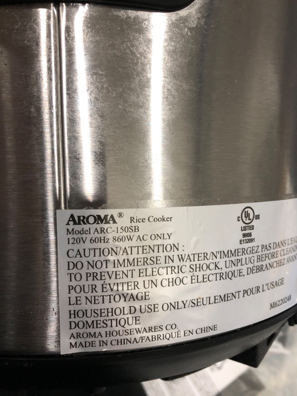 Photo 5 of **NON FUNCTIONAL** Aroma ARC-150SB 20-Cup (Cooked) Digital Cool-Touch Rice Cooker, Food Steamer and Slow Cooker