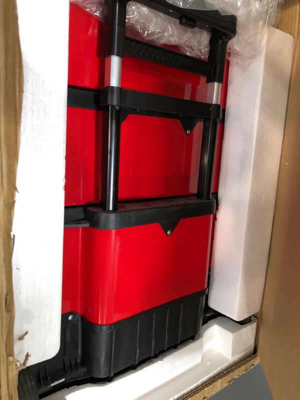 Photo 6 of BIG RED TRJF-C305ABD Torin Garage Workshop Organizer: Portable Steel and Plastic Stackable Rolling Upright Trolley Tool Box with 3 Drawers, Red