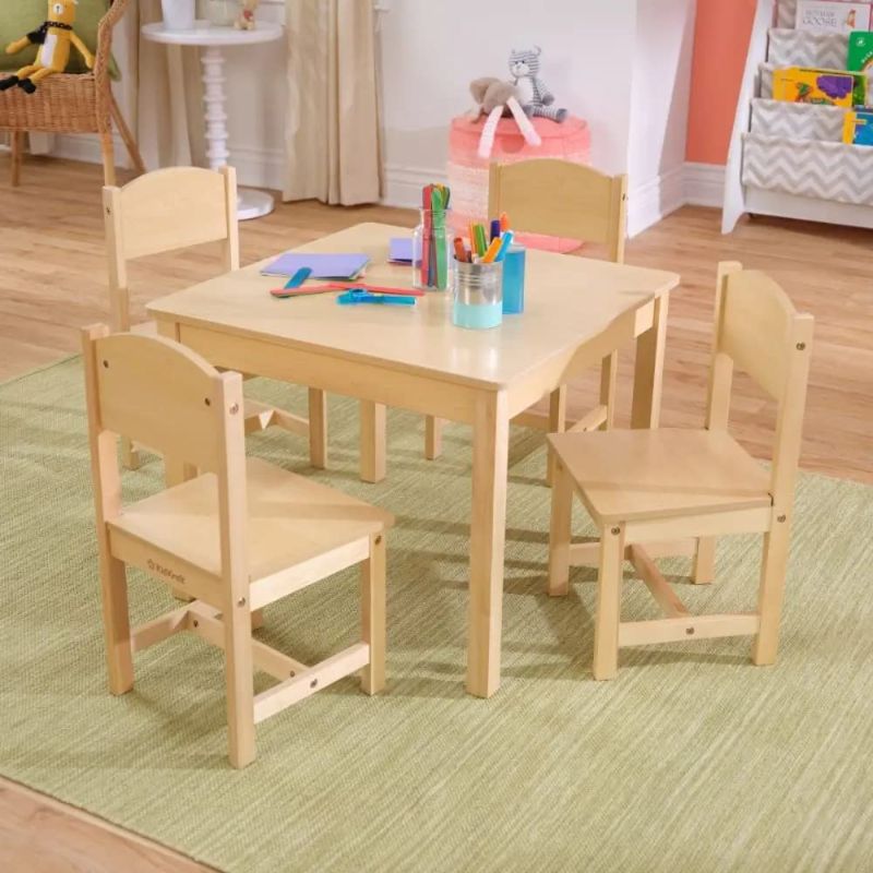 Photo 1 of (Minor damage) KidKraft Wooden Farmhouse Table & 4 Chairs Set, Children's Furniture for Arts and Activity – Natural, Gift for Ages 3-8
