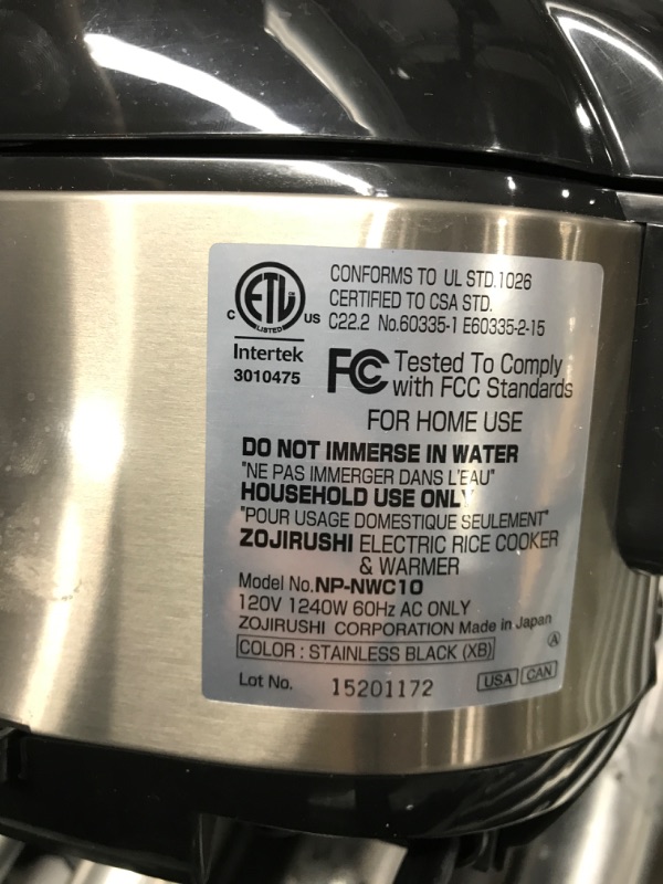 Photo 4 of (Used)  Zojirushi NP-NWC10XB Pressure Induction Heating Rice Cooker & Warmer, 5.5 Cup, Stainless Black, Made in Japan