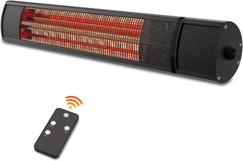 Photo 1 of Electric Patio Heater - Outdoor Heater Wall Mounted Super Quiet 1500W Fast Heat Gold Tube Infrared Space Heater with Remote Control Safe Overheat Protection Ceiling Hang for Garage IP65