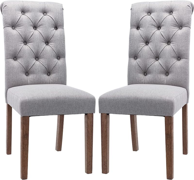Photo 1 of *** MISSING ALL 8 LEGS*** COLAMY Button Tufted Dining Chairs Set of 2, Accent Parsons Diner Chair Upholstered Fabric Dining Room Chairs Stylish Kitchen Chairs with Solid Wood Legs and Padded Seat - Grey
