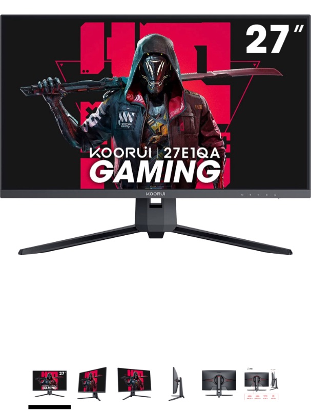 Photo 1 of KOORUI 27 Inch QHD Gaming Monitor 144 Hz, VA, 1ms, DCI-P3 90% Color Gamut, FreeSync G-Sync Compatible, (2560x1440, HDMI, DisplayPort) Black