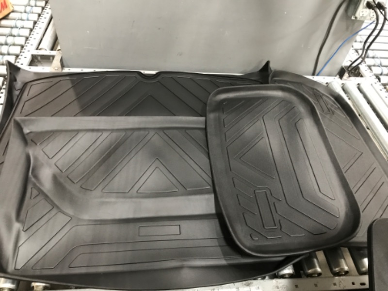 Photo 2 of Xipoo Fit Tesla Model Y Trunk Mat Cargo Mat Cargo Liner for 2020 2021 2022 Tesla Model Y Accessories (4 Trunk Mats+Rear Trunk Backrest Mat for 5 Seats)