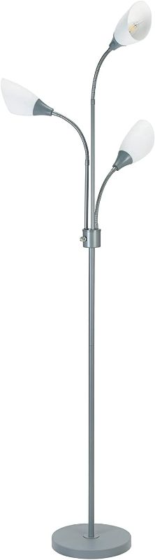 Photo 1 of Catalina Lighting Medusa 3 Floor Lamp with Adjustable Lights, Base with White Shades, 20743-000, Classic Silver
