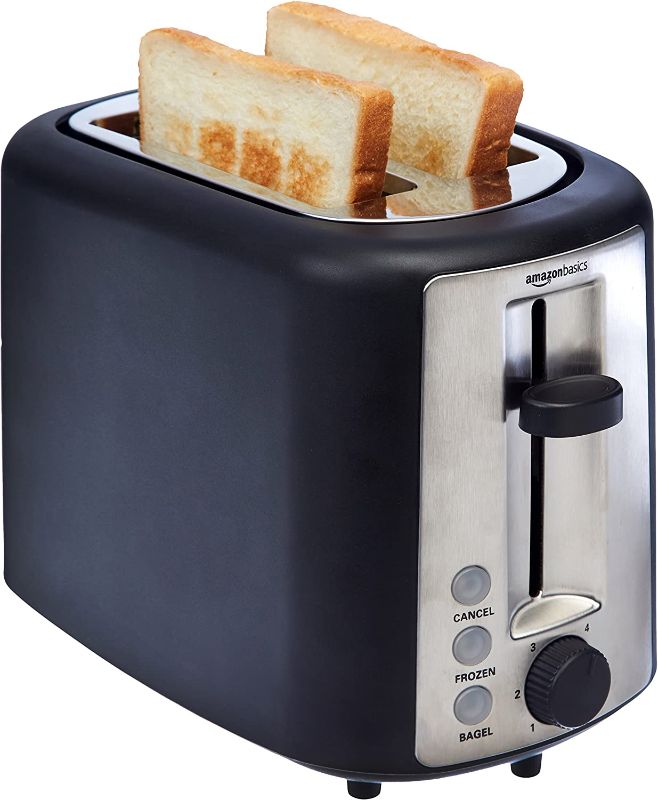 Photo 1 of Amazon Basics 2 Slice, Extra-Wide Slot Toaster with 6 Shade Settings, Black
