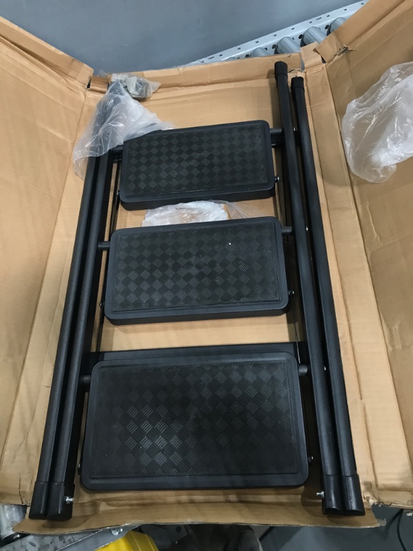 Photo 1 of 3 Step Ladder Folding Step Stool with Anti-Slip Sturdy and Wide Pedal, Aluminum Portable Lightweight Ladder Shelf Multi-Use for Home and Kitchen (Black)
