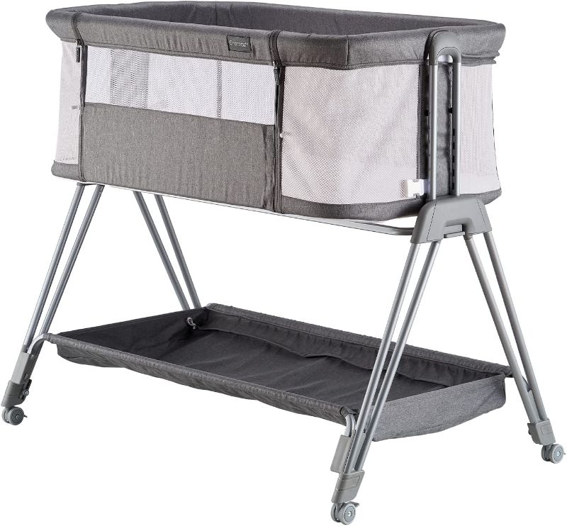 Photo 1 of Baby Bassinet Bedside Sleeper, Mobile Portable Bedside Bassinet for Baby Travel, Easy Folding 7 Height Adjustable Bedside Crib with 4-Sided Mesh and Wheels(Light Grey)
