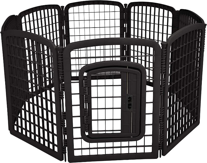 Photo 1 of  8-Panel Plastic Pet Pen Fence Enclosure With Gate - 64 x 64 x 34 Inches, Black
