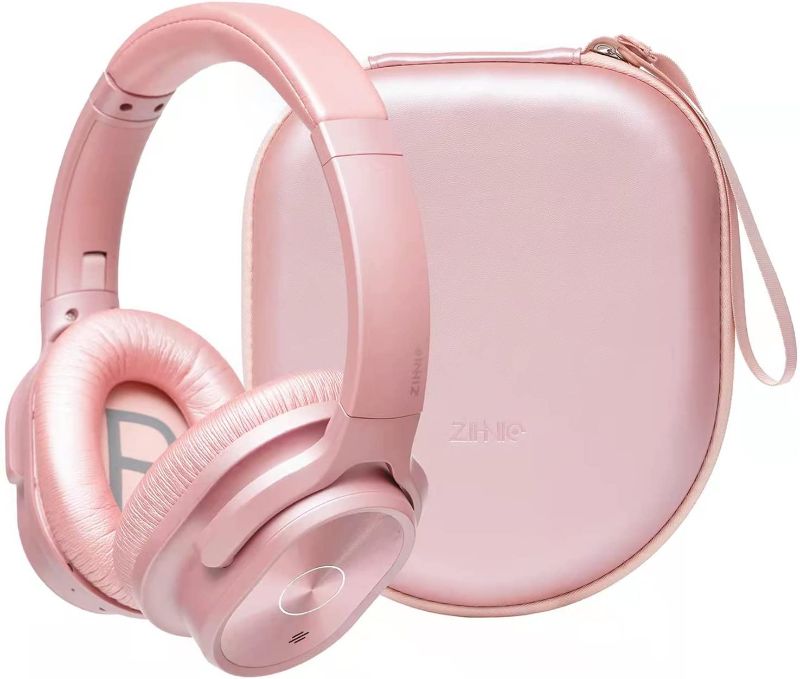 Photo 1 of ZIHNIC Active Noise Cancelling Headphones, 40H Playtime Wireless Bluetooth Headset with Deep Bass Hi-Fi Stereo Sound,Comfortable Earpads for Travel/Home/Office (Rose Gold)