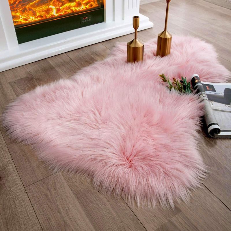 Photo 1 of Ashler Faux Fur Rug, Fluffy Shaggy Area Rug Ultra Soft 2 x 3 Feet Sheepskin Fur Rug, Pink Fuzzy Rug Machine Washable Shag Rug, Nursery Decor Throw Rugs for Bedroom, Kids Room, Living Room