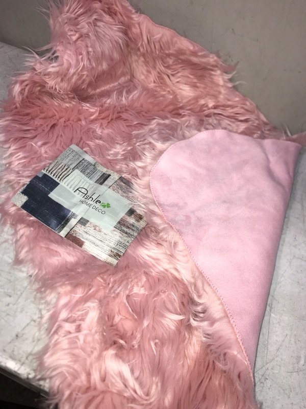 Photo 2 of Ashler Faux Fur Rug, Fluffy Shaggy Area Rug Ultra Soft 2 x 3 Feet Sheepskin Fur Rug, Pink Fuzzy Rug Machine Washable Shag Rug, Nursery Decor Throw Rugs for Bedroom, Kids Room, Living Room