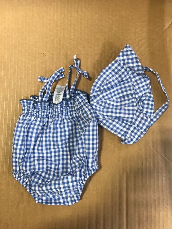 Photo 2 of Carter's Just One You Baby Girls' Gingham Bubble Romper with Hat - Blue Newborn
