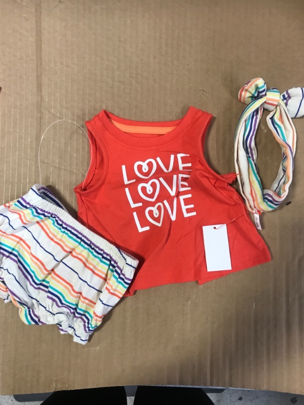 Photo 2 of 0-3M Baby Girls' 3pc 'Love' Top & Bottom Set with Headband - Cat & Jack Red 0-3M
