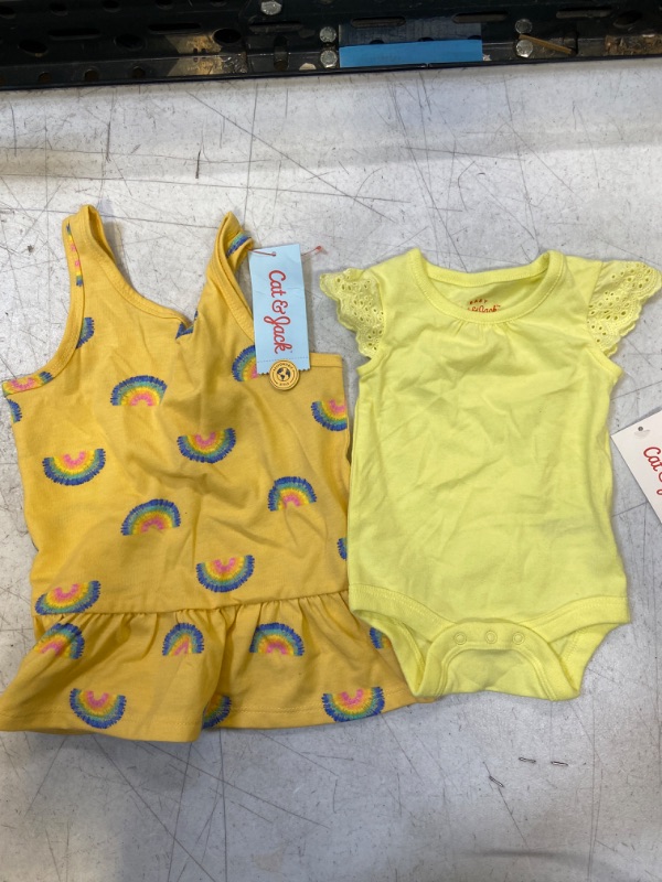 Photo 1 of 2PCS SIZE(S) RAINBOW DRESS (3T) / YELLOW ONESIE (NB) - CAT AND JACK 
