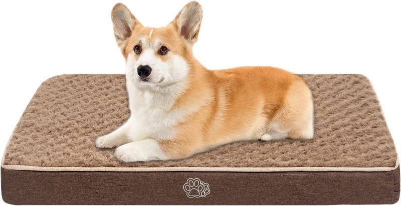 Photo 1 of EMPSIGN Waterproof Dog Bed Mat, Reversible Crate Pad with Removable Washable Cover & Waterproof Liner, Supportive Foam Pet Bed for Medium Dogs, Brown Cuddle Rose
