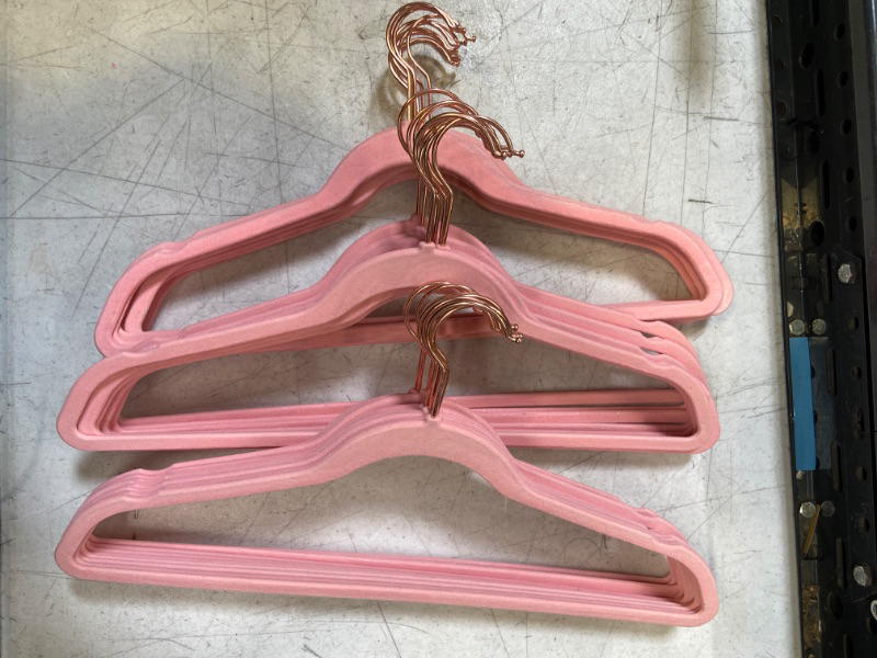 Photo 2 of Velvet Hangers 30 Pack, Non Slip Hangers with Rose Gold Color Swivel Hook, Slim Hangers Space Saving, Velvet Hangers for Closet, Heavy Duty Velvet Hangers, Pink 
