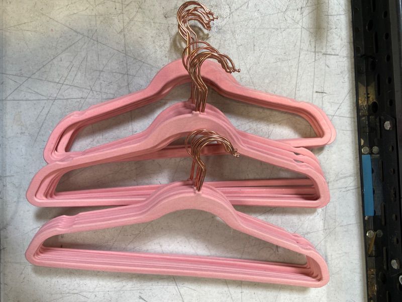 Photo 2 of Velvet Hangers 30 Pack, Non Slip Hangers with Rose Gold Color Swivel Hook, Slim Hangers Space Saving, Velvet Hangers for Closet, Heavy Duty Velvet Hangers, Pink / MISSING ONE HANGER 29 TOTAL 
