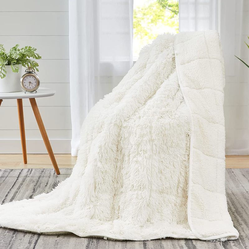 Photo 1 of CYMULA Sherpa Weighted Blanket for Adults 20 lbs, Faux Fur Weighted Blanket, Shaggy Furry Weighted Blanket, Plush Weighted Throw Blanket for Twin Size Bed, Warm Winter Gift, 60x80 inches, Cream
