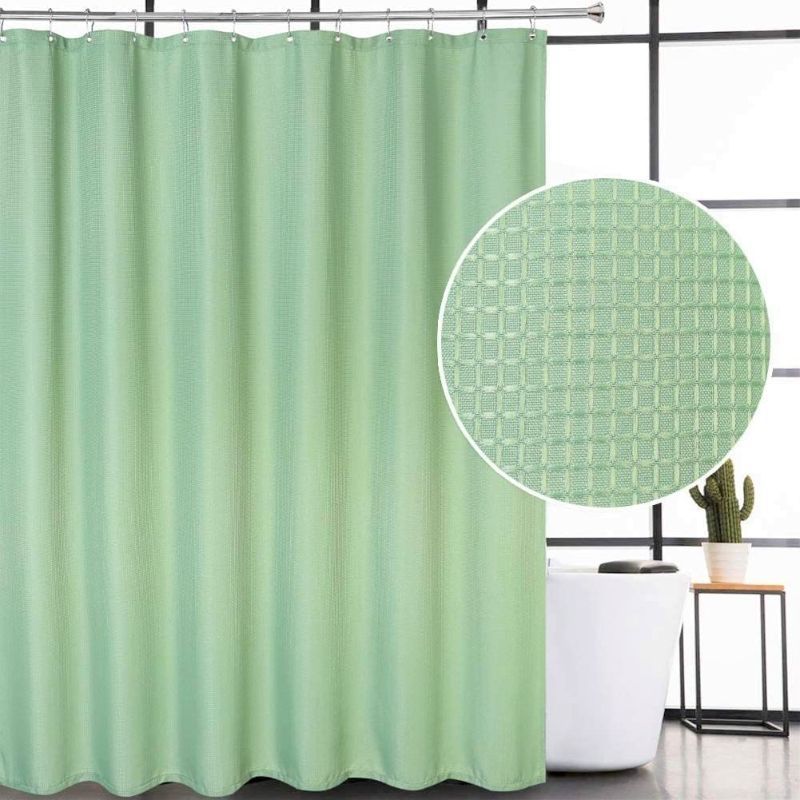 Photo 1 of Liveland Waterproof Shower Curtain Patterned Weave Polyester/Cotton Blend Fabric (Light Green) LL-SC01-WF
