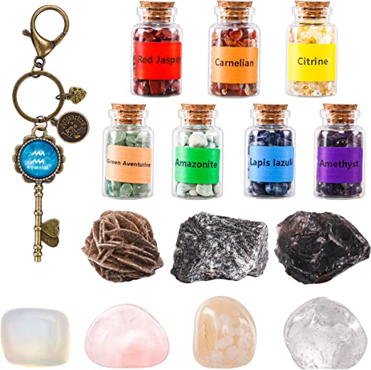 Photo 1 of QianCannaor PISCES Zodiac Healing Crystals Gift Set, 15 Pcs Crystals and Healing Stones with Wishing Bottles, Aquarius Astrology Crystals Healing Stones Gifts- Birthday Gifts for Women / STOCK PHOTO IS FOR REFERENCE ONLY
