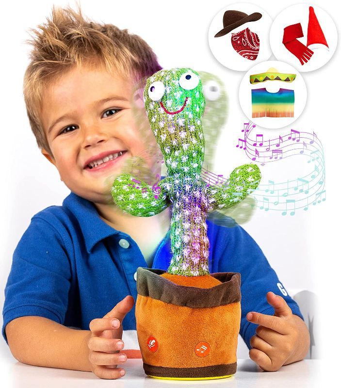 Photo 1 of Chuchik Dancing Talking Cactus Toy for Babies – 60 Songs the Singing Cactus Toy with 3 Changeable Outfits – Plush Wiggle Dancing Talking Repeating Mimicking Cactus Toy with Glowing LED Lights (1 Pack) / PRODUCT IS FACTORY SEALED
