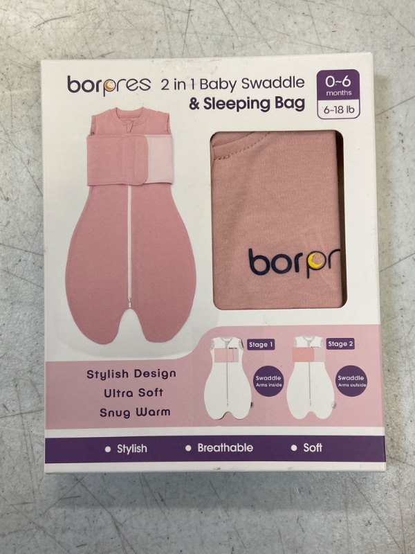 Photo 2 of BORPRES Baby Swaddle Blankets Newborn Sleeping Bag Convertible for Boys and Girls with Swaddle Band,Calms,Better Sleep,Snug fit,100% Cotton,0-6 Months,Pink / PRODUCT IS FACTORY SEALED
