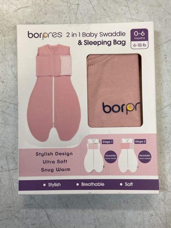 Photo 2 of BORPRES Baby Swaddle Blankets Newborn Sleeping Bag Convertible for Boys and Girls with Swaddle Band,Calms,Better Sleep,Snug fit,100% Cotton,0-6 Months,Pink
