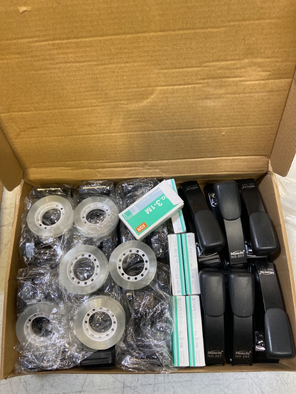 Photo 2 of 24 Pcs Stapler and Tape Dispenser Set, 6 Staplers for Desk, 6 Boxes of Staples, 6 Desk Tape Dispensers, 6 Rolls of White Tapes for Office School Home()
