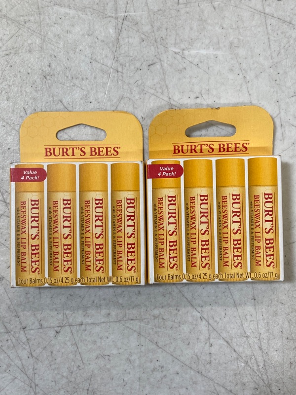 Photo 1 of 2 PACK - Burts Bees 100% Natural Origin Moisturizing Lip Balm Beeswax 4 Tubes in Blister Box /  8 TOTAL
