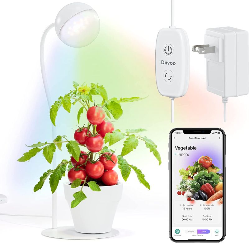 Photo 1 of Smart Grow Lights for Indoor Plants, Diivoo Bluetooth Full Spectrum Led Growing Lamp, Stepless Dimming, Automatic Timer, Height Adjustable, for Greenhouse, Stand, Shelf
