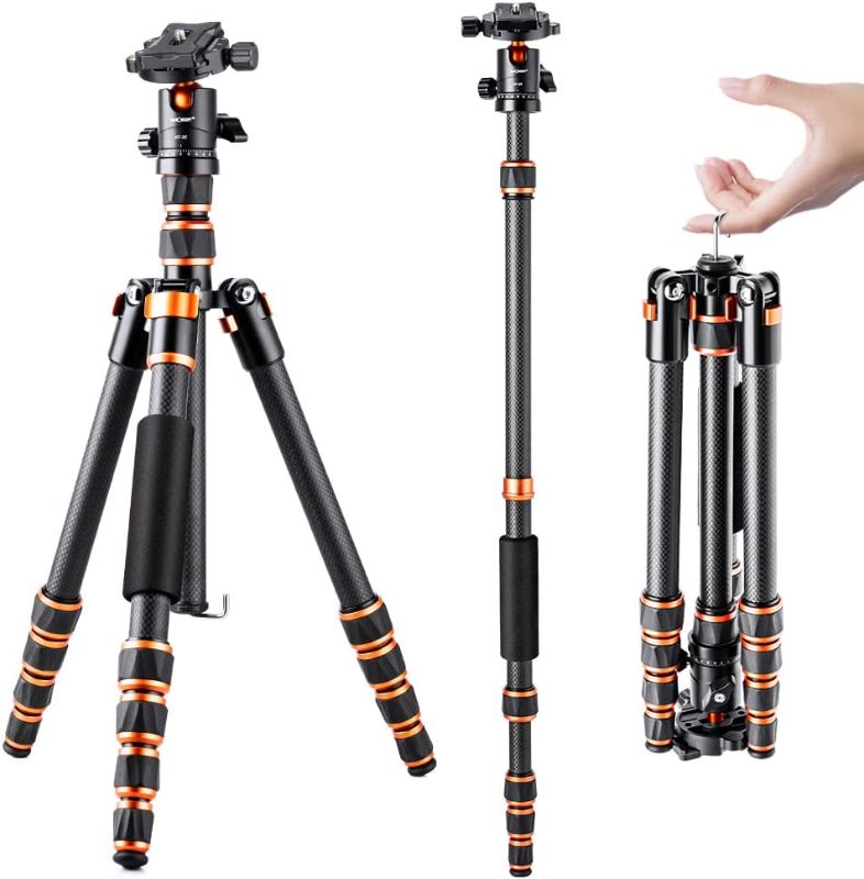 Photo 1 of K&F Concept 60 inch Carbon Fiber Camera Tripod,Super Lightweight Compact Travel Tripod with 360 Degree Ball Head,Quick Release Plate,Detachable Monopod 8KG Load Capacity for SLR DSLR C225C0 (BA225)
