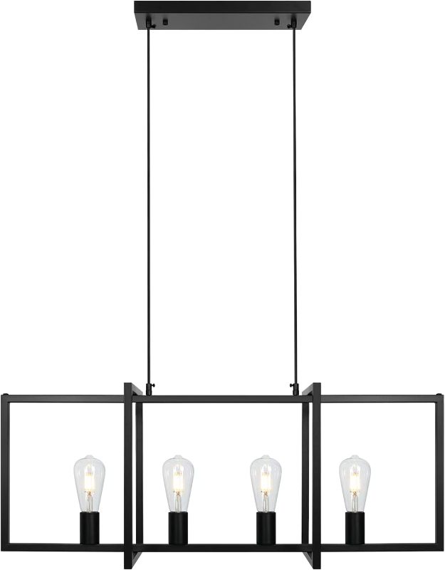 Photo 1 of 4-Light Modern Farmhouse Kitchen Island Chandelier, Black Industrial Island Light Fixture for Dining Room Kitchen Bar Living Room / ONLY PACKAGING HAS MINIMAL DAMAGE 
