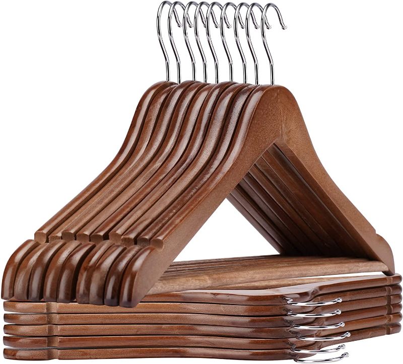 Photo 1 of JDGOU Wooden Hangers 20 Pack Clothes Hangers Wood Hangers Walnut Smooth Finish Coat Hanger for Closet Heavy Duty Hangers for Clothes Dress Suit
