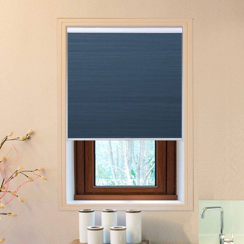 Photo 1 of Allesin Cellular Shades, Blackout Room Darkening Shades, Cordless Honeycomb Blinds for Windows, Perfect for Bedroom/Living Room/Office/Nursery, Blue - 30" x 64"
