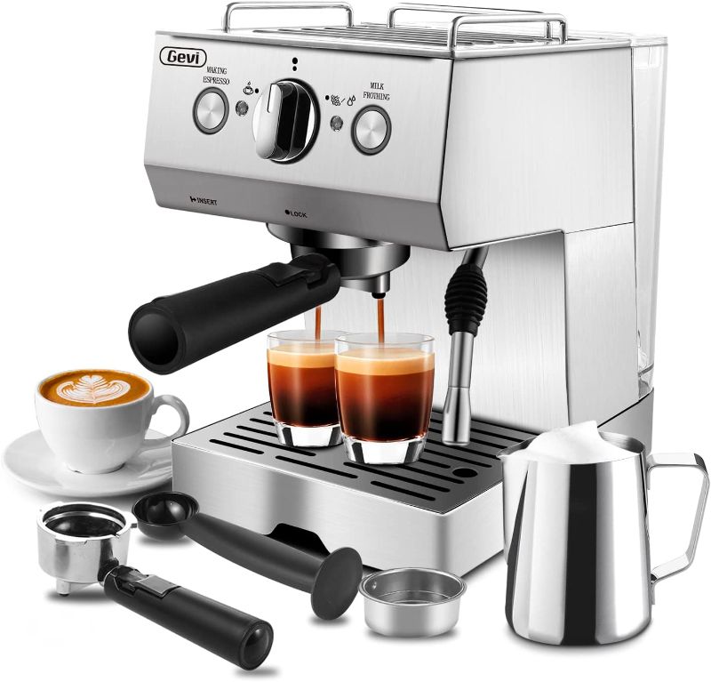 Photo 1 of Gevi Espresso Machine 15 Bar Pump Pressure, Cappuccino Coffee Maker with Milk Foaming Steam Wand for Latte, Mocha, Cappuccino, 1.5L Water Tank, 1100W, Black
