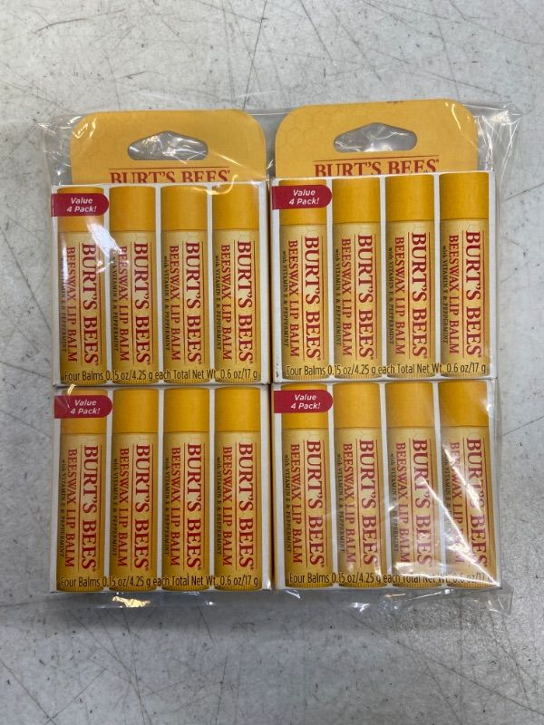 Photo 2 of 4 PACK - Burts Bees 100% Natural Origin Moisturizing Lip Balm Beeswax 4 Tubes in Blister Box / 16 TOTAL
