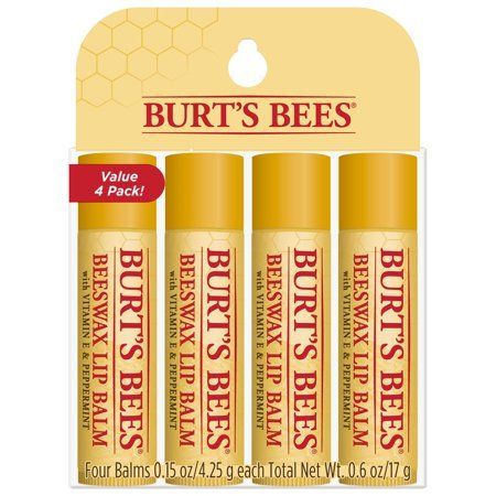 Photo 1 of 4 PACK - Burts Bees 100% Natural Origin Moisturizing Lip Balm Beeswax 4 Tubes in Blister Box / 16 TOTAL
