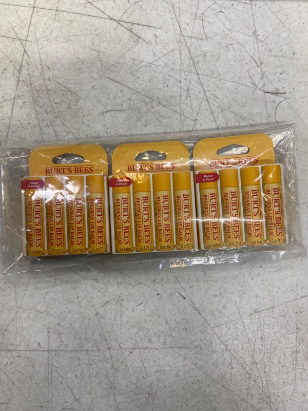 Photo 2 of 3 PACK - Burts Bees 100% Natural Origin Moisturizing Lip Balm Beeswax 4 Tubes in Blister Box / 12 TOTAL
