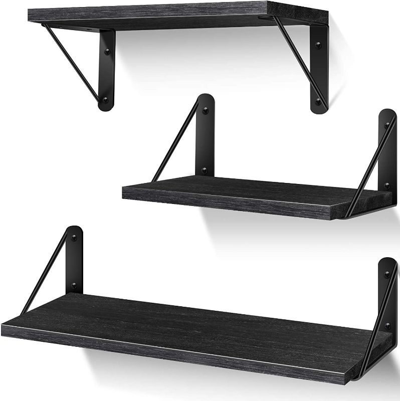 Photo 1 of AIBORS Floating Shelves for Wall, Rustic Wood Wall Shelves Decor Set of 3 for Bedroom, Bathroom, Living Room, Kitchen, Office, Laundry Room (Black)
