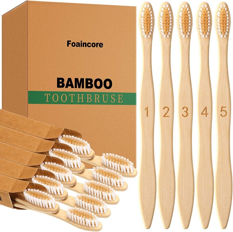 Photo 1 of 100 Pieces Bamboo Toothbrushes BPA Free Soft Bristles Toothbrush Bulk Wooden Bamboo Tooth Brushes Manual Toothbrushes for Travel Family Use
