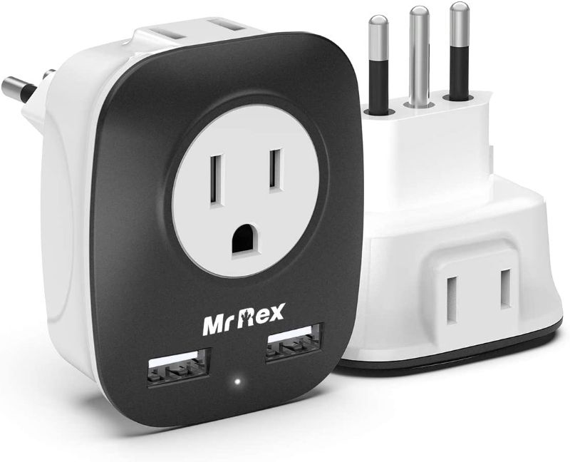 Photo 1 of Mr Rex US To Italy Travel Adapter 3 Prong Grounded With 2 AC Outlets And 2 USB Ports For Italy Chile Cuba Libya Maldives Syria & Uruguay, Type L Plug Power Adapter For Smartphone Laptop Camera, 