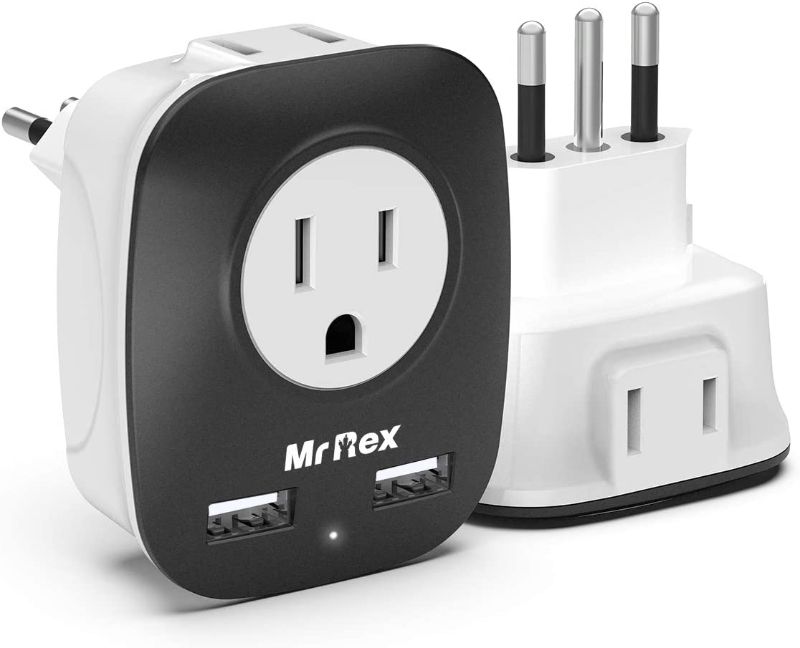 Photo 1 of Mr Rex US To Italy Travel Adapter 3 Prong Grounded With 2 AC Outlets And 2 USB Ports For Italy Chile Cuba Libya Maldives Syria & Uruguay, Type L Plug Power Adapter For Smartphone Laptop Camera,
